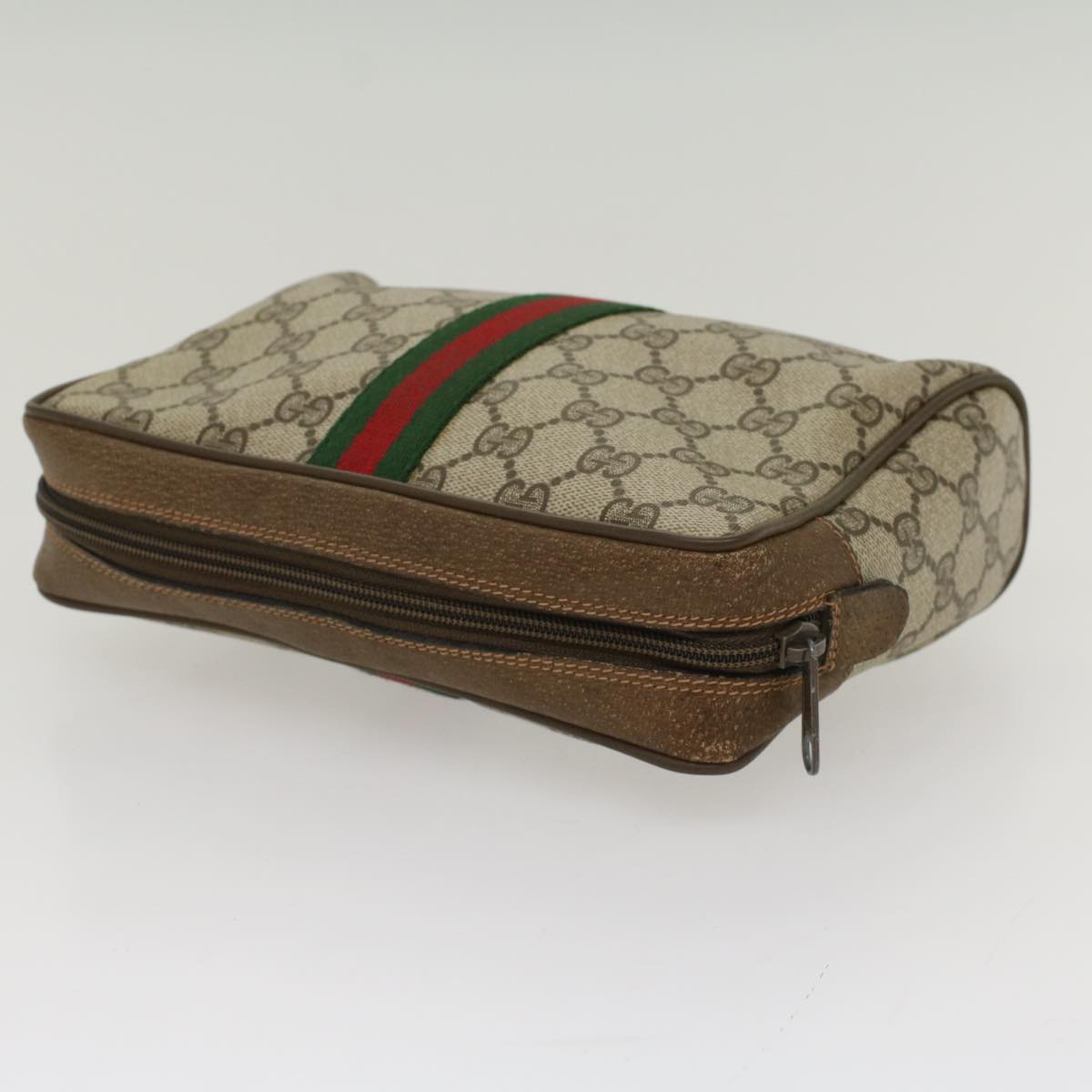 GUCCI GG Canvas Web Sherry Line Clutch Bag Beige Red Green 63.01.012 Auth yk8564