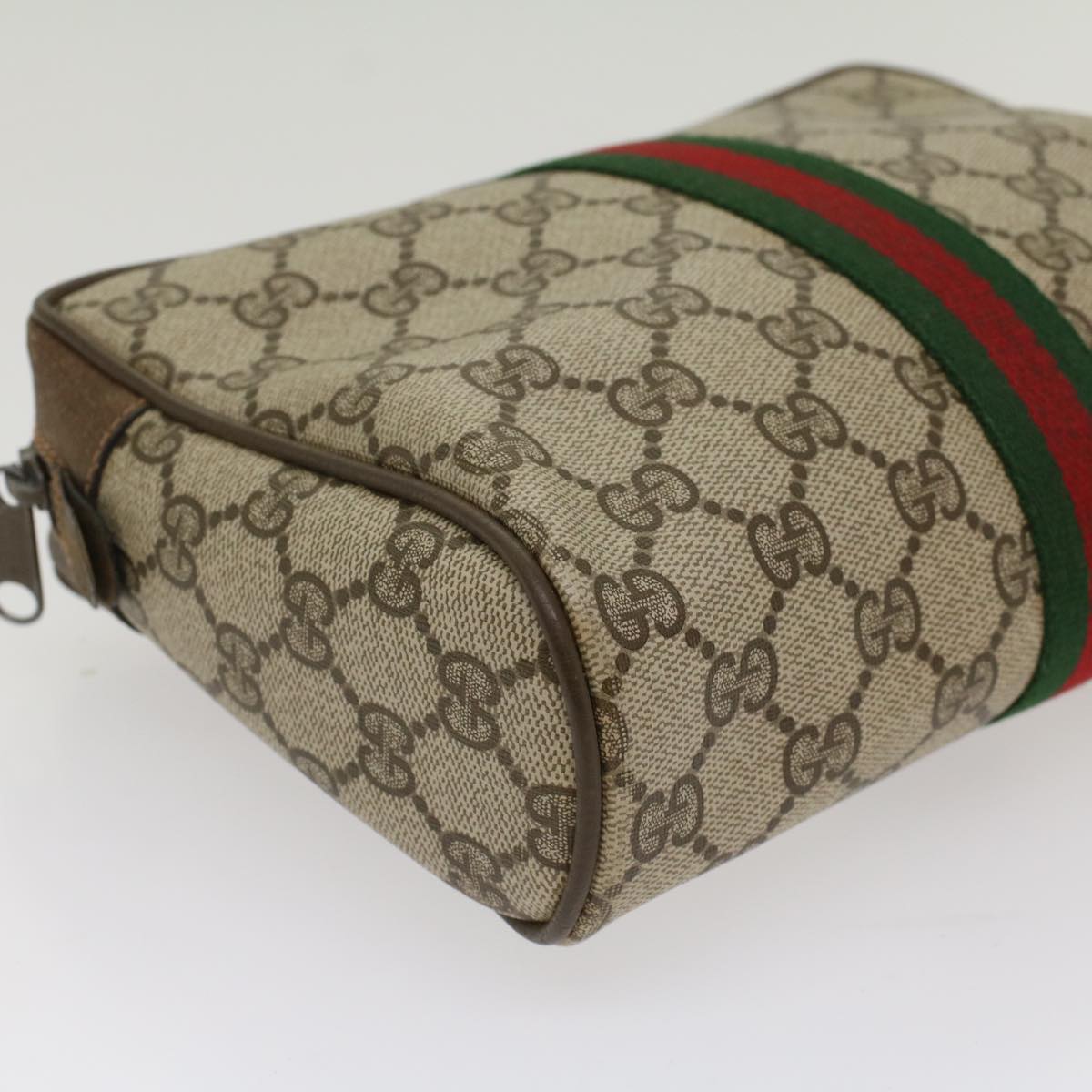 GUCCI GG Canvas Web Sherry Line Clutch Bag Beige Red Green 63.01.012 Auth yk8564