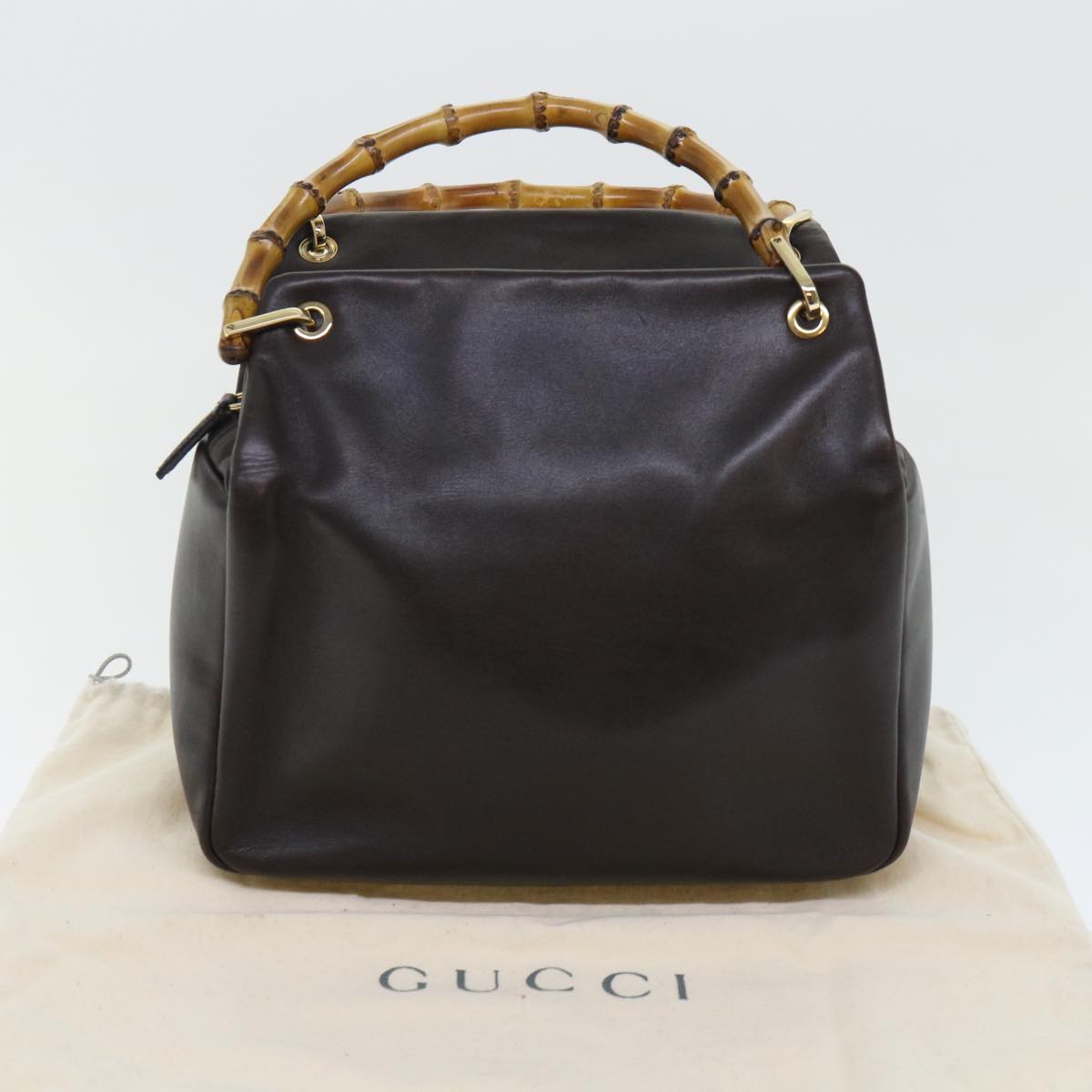 GUCCI Bamboo Hand Bag Leather Brown 000.0166.0580 Auth yk8566