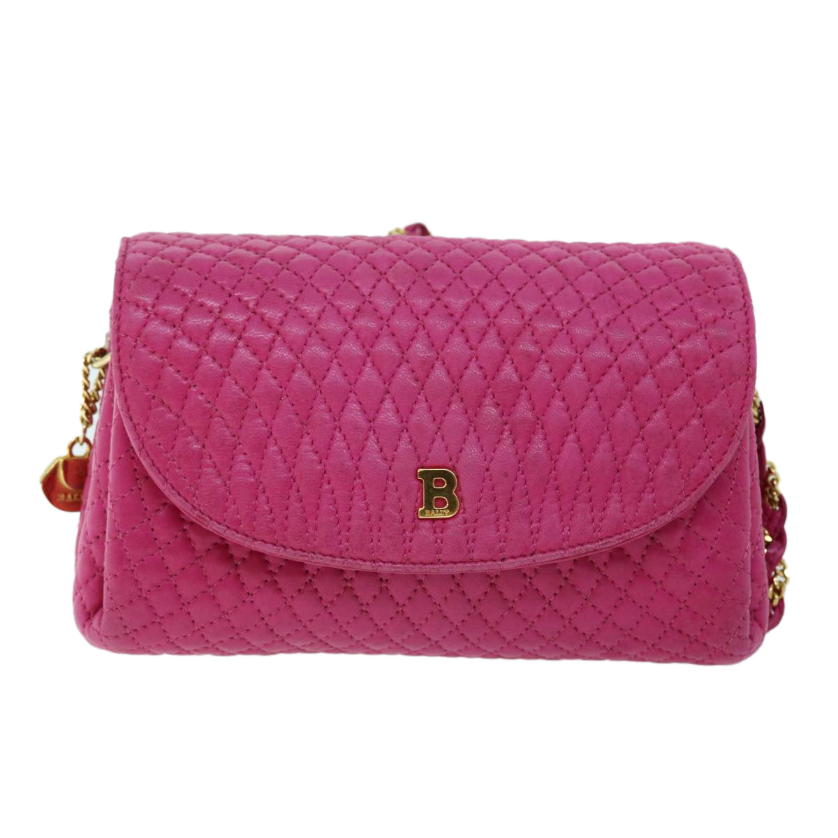 BALLY Quilted Chain Shoulder Bag Leather Pink Auth yk8568