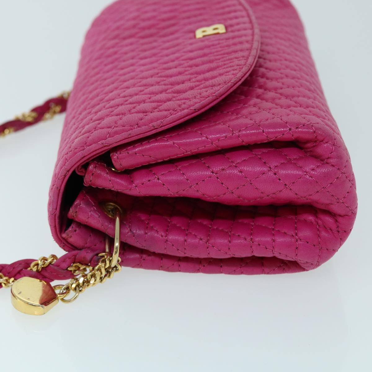 BALLY Quilted Chain Shoulder Bag Leather Pink Auth yk8568