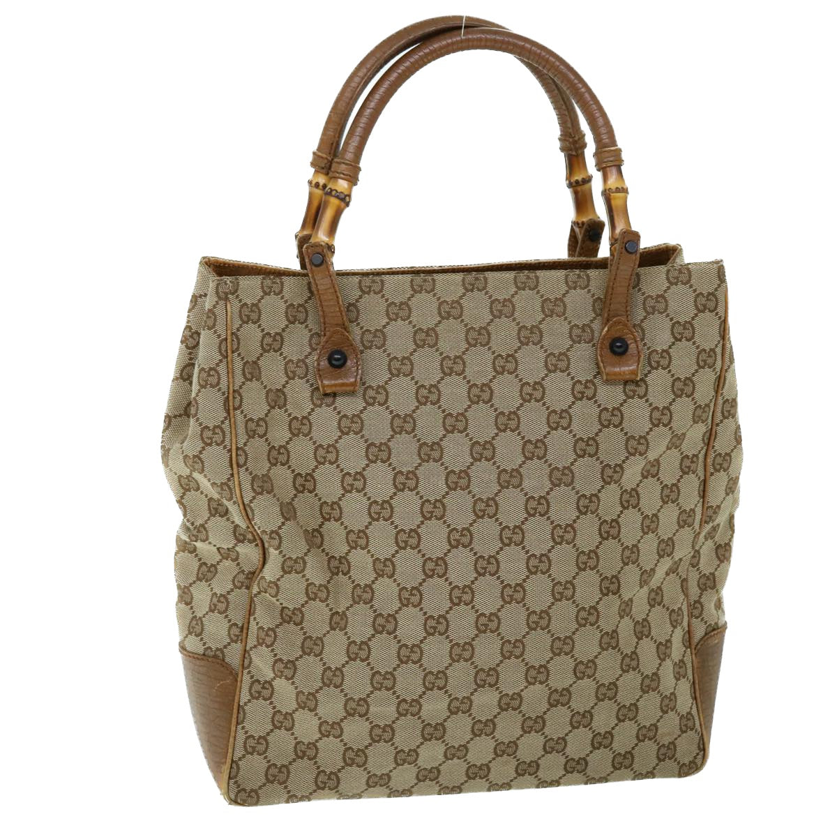 GUCCI GG Canvas Bamboo Hand Bag Beige 112530 Auth yk8569