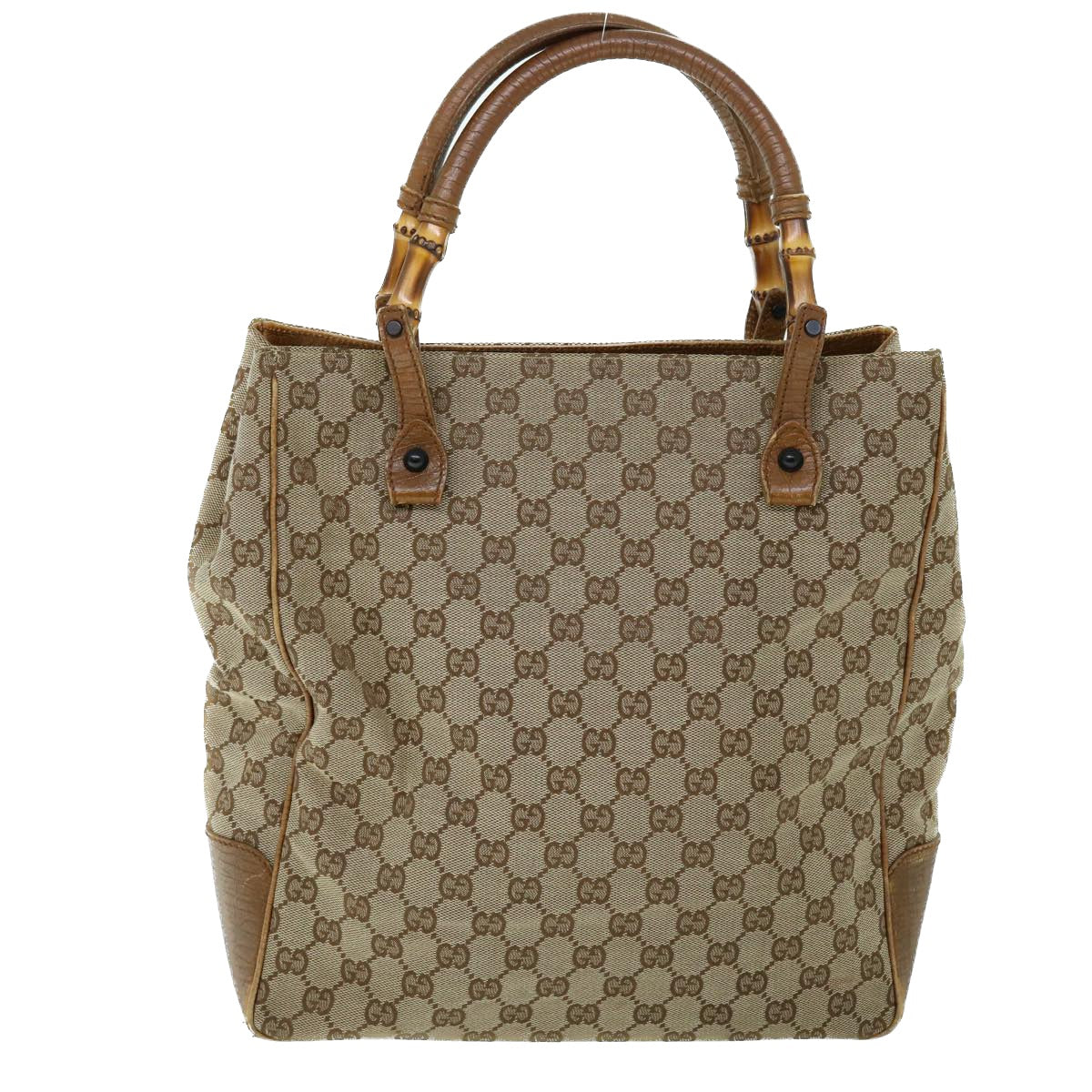 GUCCI GG Canvas Bamboo Hand Bag Beige 112530 Auth yk8569