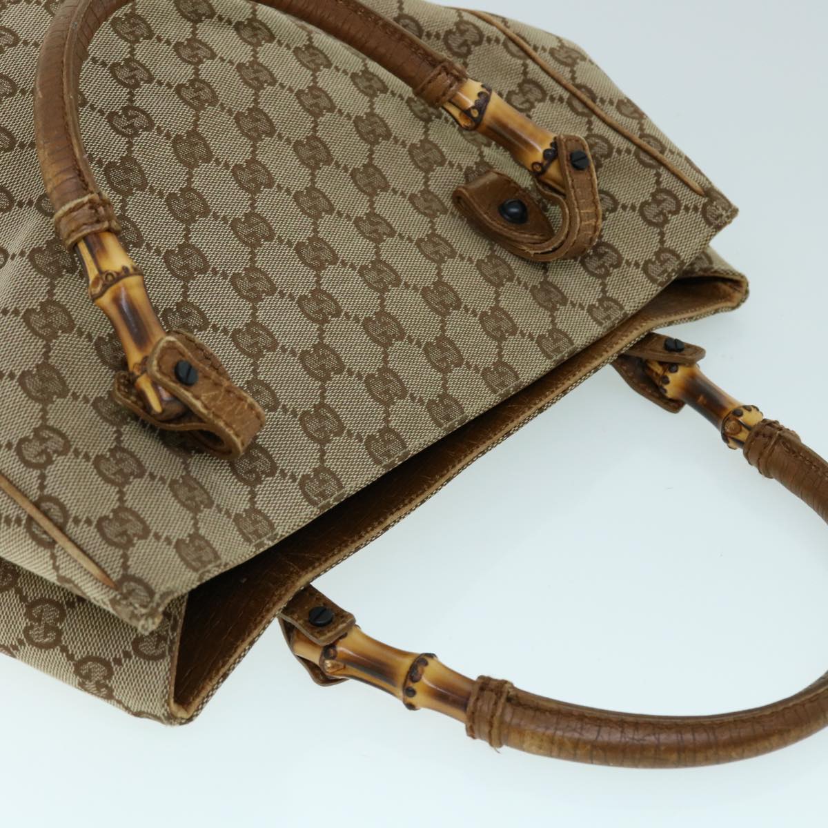 GUCCI GG Canvas Bamboo Hand Bag Beige 112530 Auth yk8569