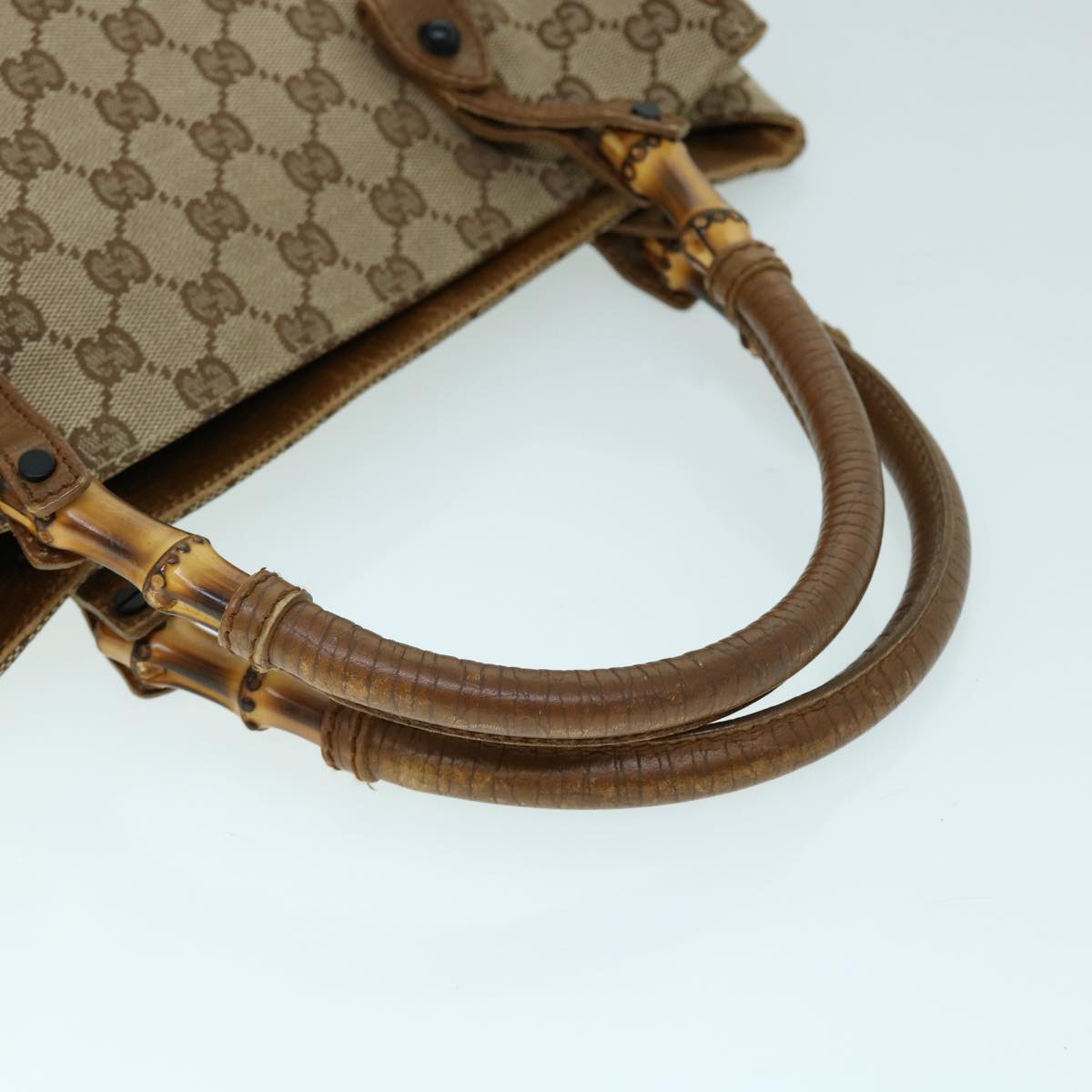 GUCCI GG Canvas Bamboo Hand Bag Beige 112530 Auth yk8569