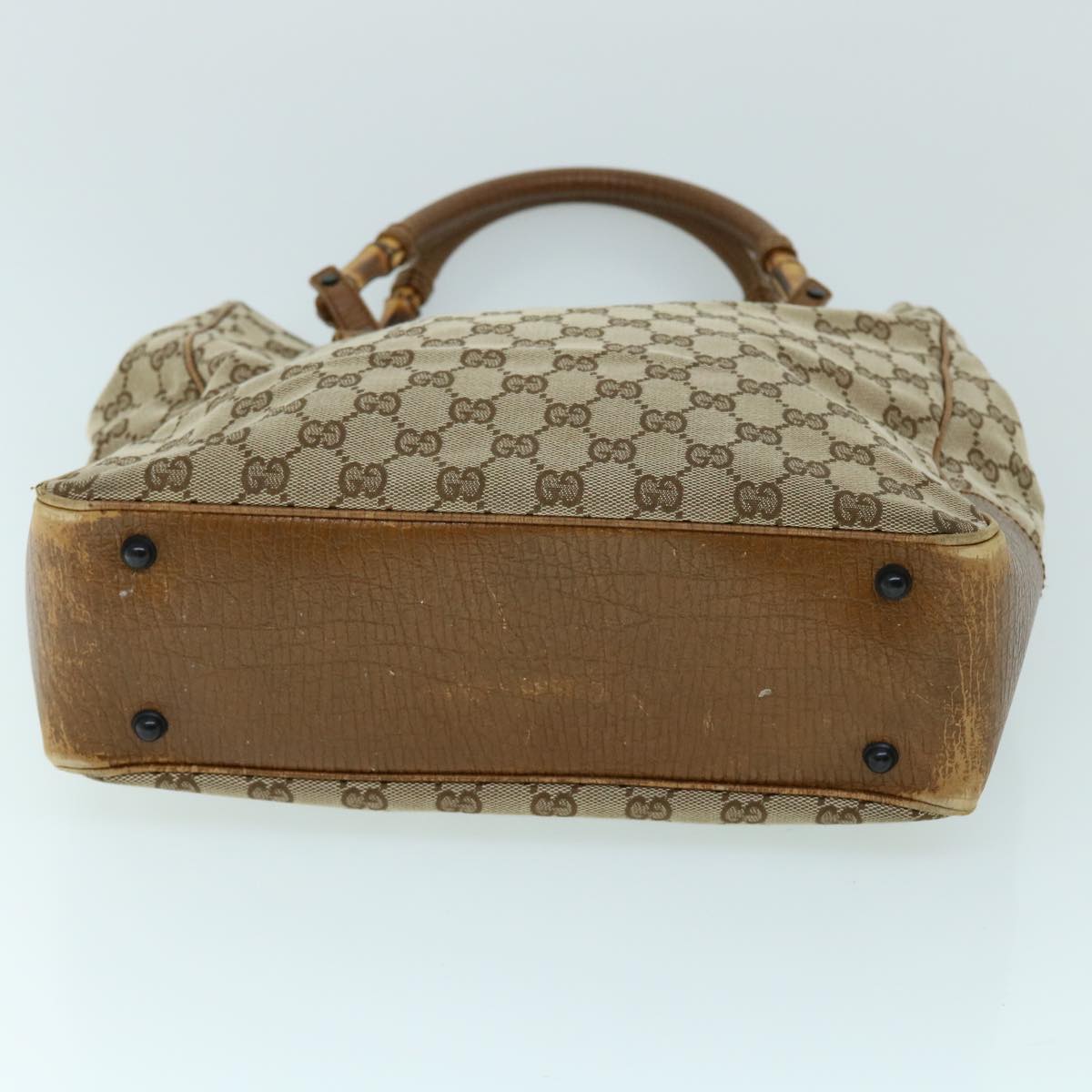 GUCCI GG Canvas Bamboo Hand Bag Beige 112530 Auth yk8569