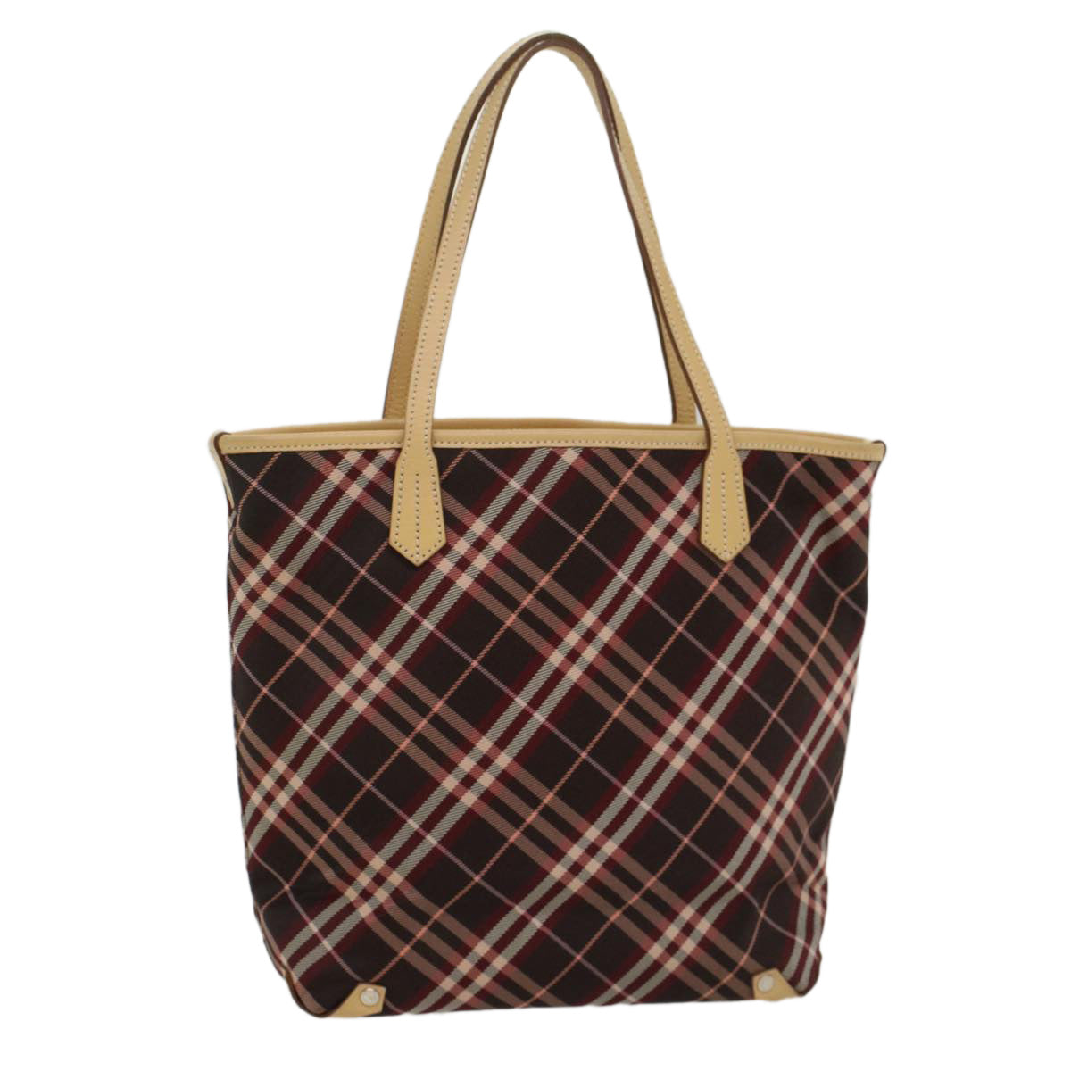 BURBERRY Nova Check Blue Label Tote Bag Nylon Red Auth yk8570