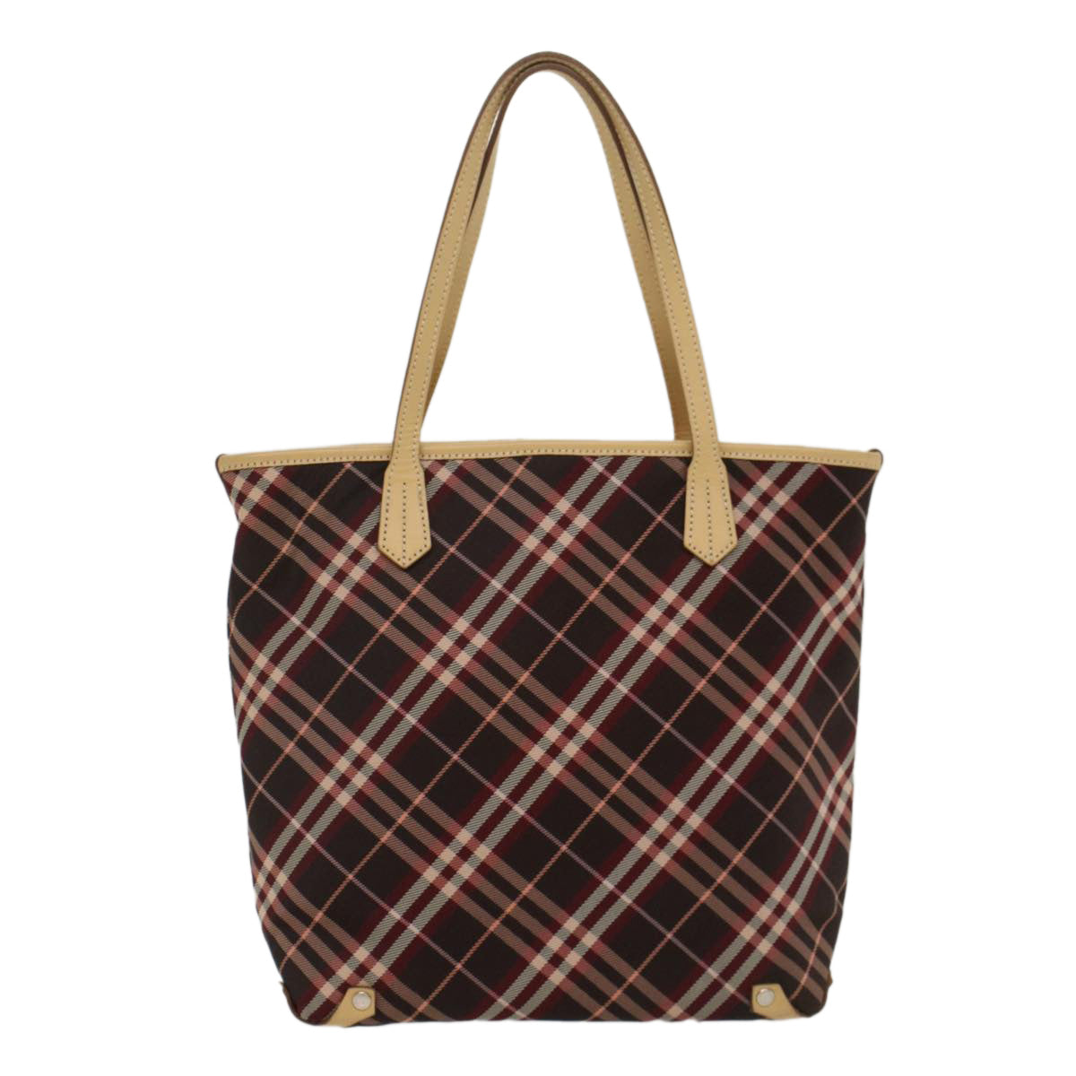 BURBERRY Nova Check Blue Label Tote Bag Nylon Red Auth yk8570