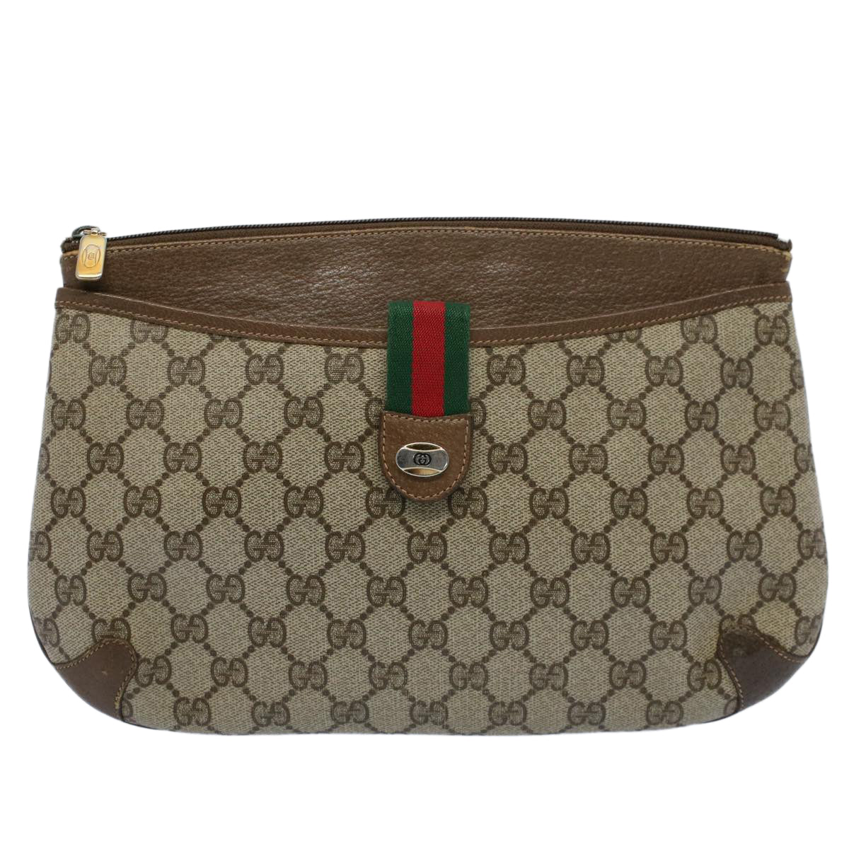 GUCCI GG Canvas Web Sherry Line Shoulder Bag Beige Red 904.02.026 Auth yk8573