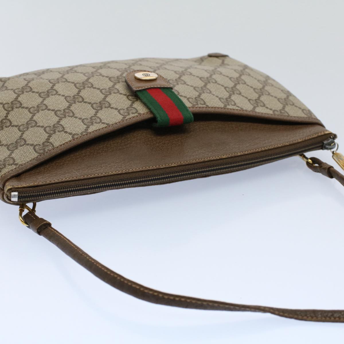 GUCCI GG Canvas Web Sherry Line Shoulder Bag Beige Red 904.02.026 Auth yk8573