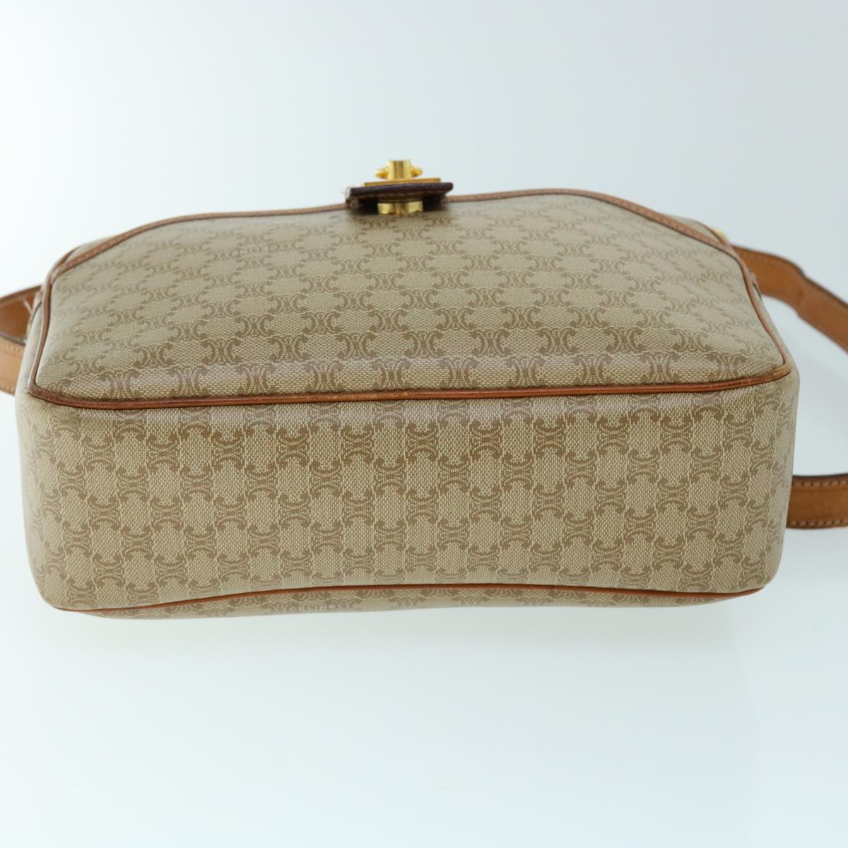 CELINE Macadam Canvas Shoulder Bag Beige Auth yk8593