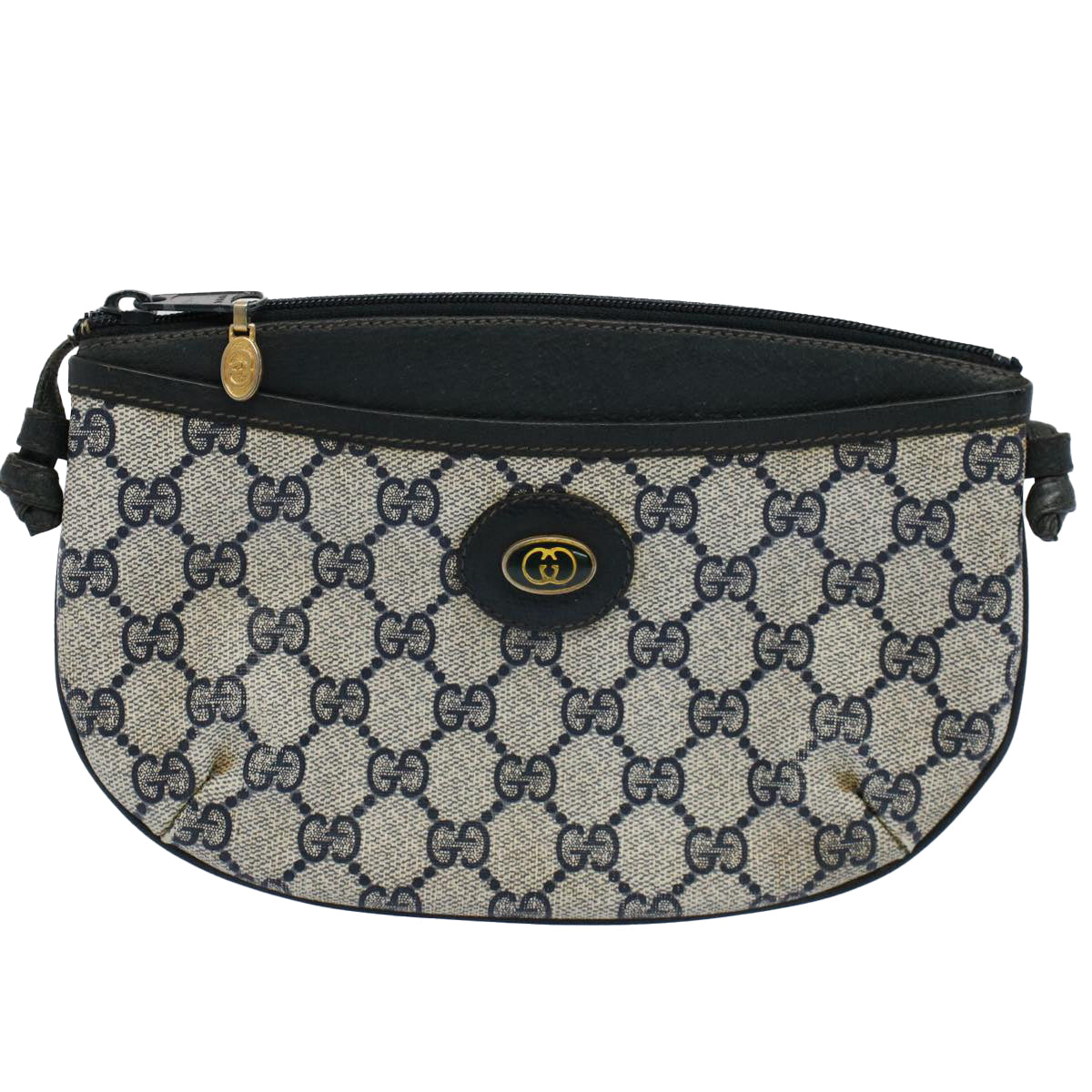 GUCCI GG Canvas Shoulder Bag PVC Leather Gray Navy 904.02.020 Auth yk8603