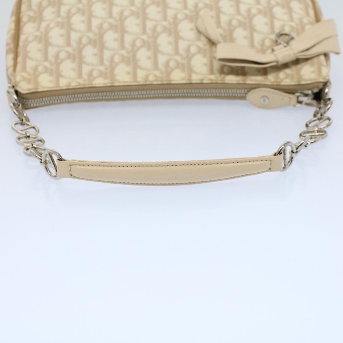 Christian Dior Trotter Canvas Chain Shoulder Bag PVC Leather Beige Auth yk8614