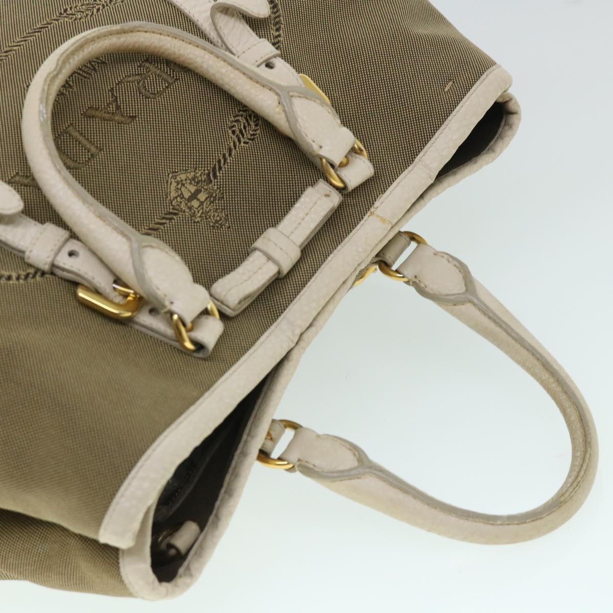PRADA Hand Bag Canvas Leather Beige Auth yk8620