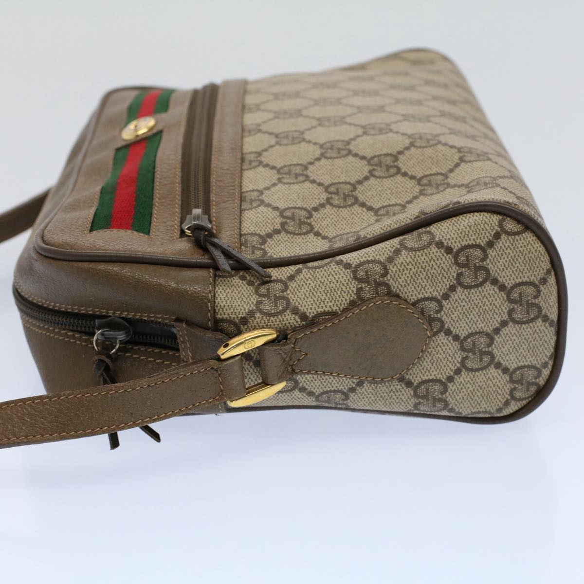 GUCCI GG Canvas Web Sherry Line Shoulder Bag Beige Red 56 02 088 Auth yk8641