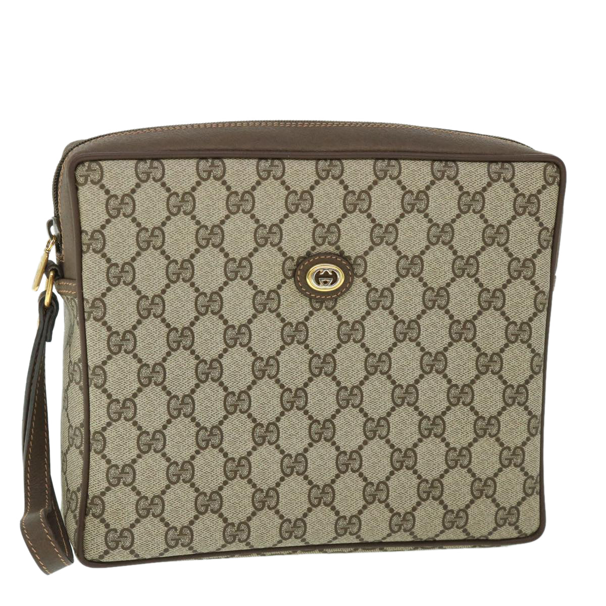 GUCCI GG Canvas Clutch Bag PVC Leather Beige 156.01.053 Auth yk8651