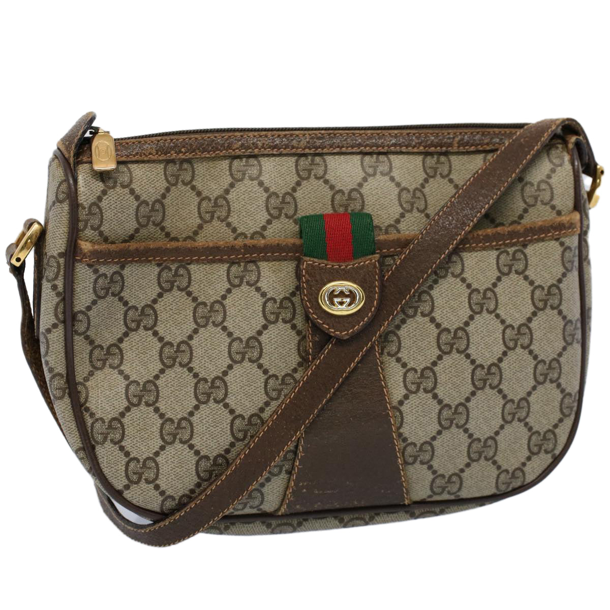 GUCCI GG Canvas Web Sherry Line Shoulder Bag Beige Red 89 02 032 Auth yk8654