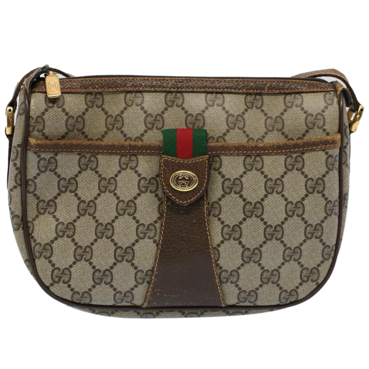 GUCCI GG Canvas Web Sherry Line Shoulder Bag Beige Red 89 02 032 Auth yk8654