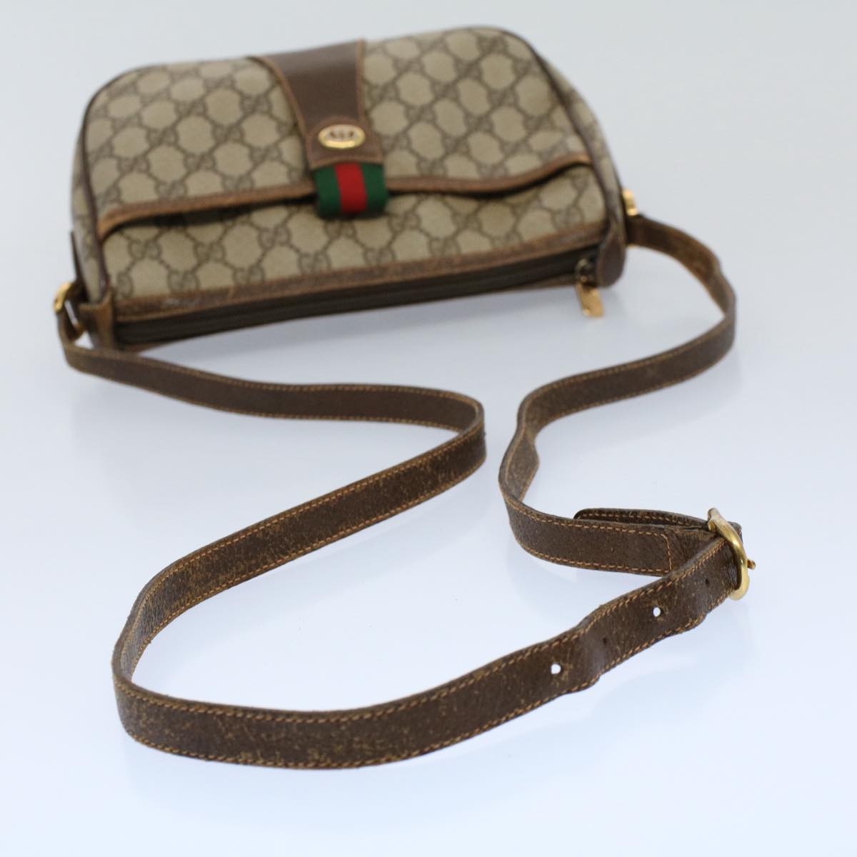 GUCCI GG Canvas Web Sherry Line Shoulder Bag Beige Red 89 02 032 Auth yk8654