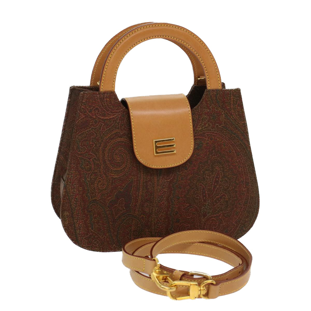 ETRO Hand Bag PVC Leather 2way Brown Auth yk8659