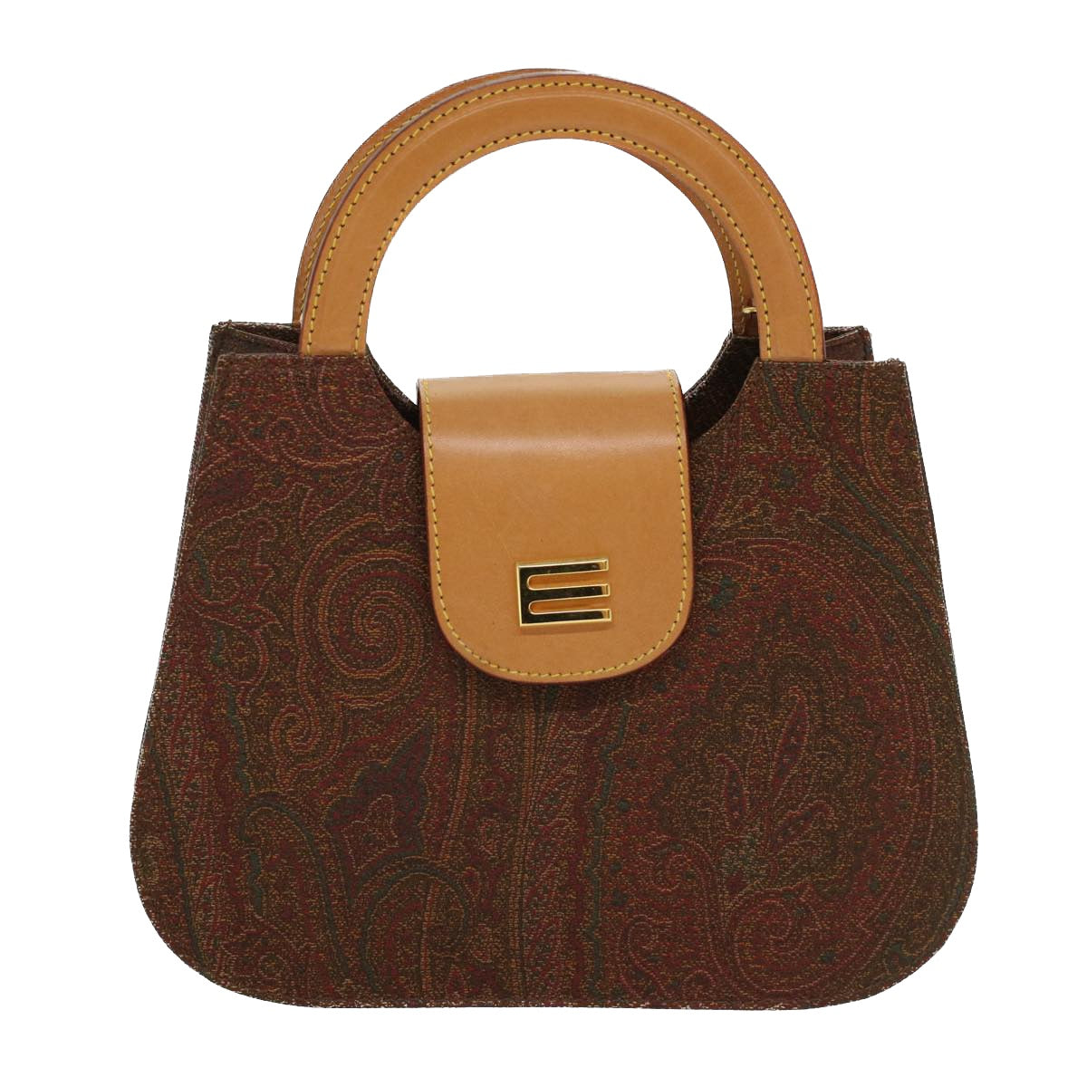 ETRO Hand Bag PVC Leather 2way Brown Auth yk8659