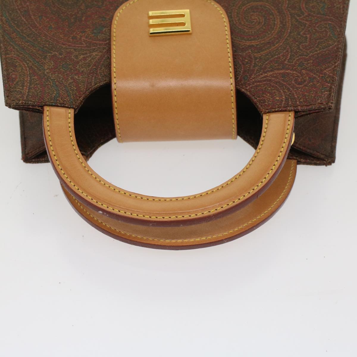 ETRO Hand Bag PVC Leather 2way Brown Auth yk8659