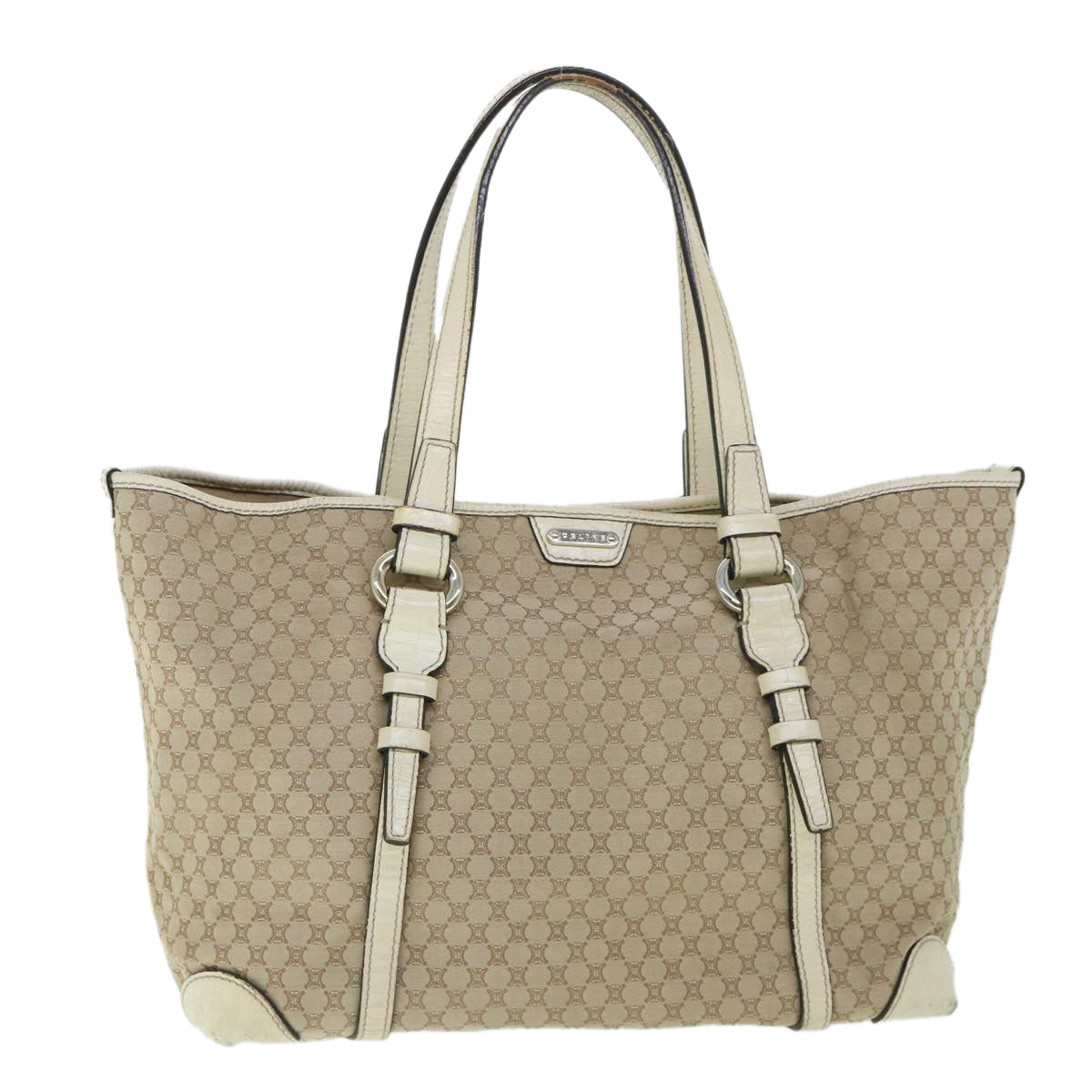 CELINE Macadam Canvas Tote Bag Beige Auth yk8665