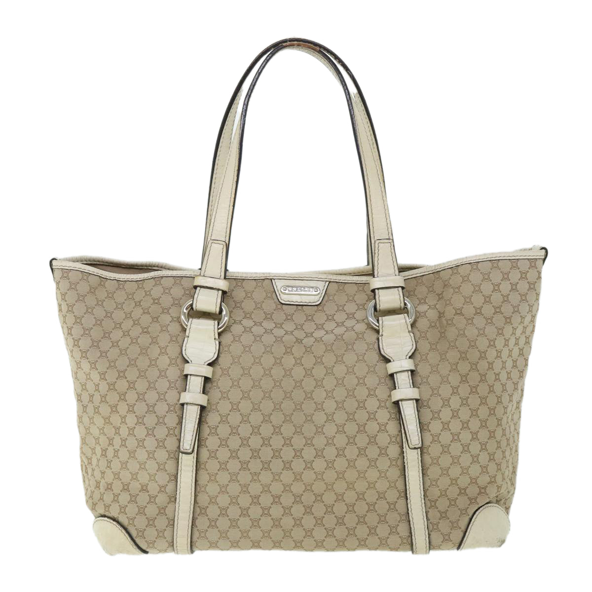 CELINE Macadam Canvas Tote Bag Beige Auth yk8665