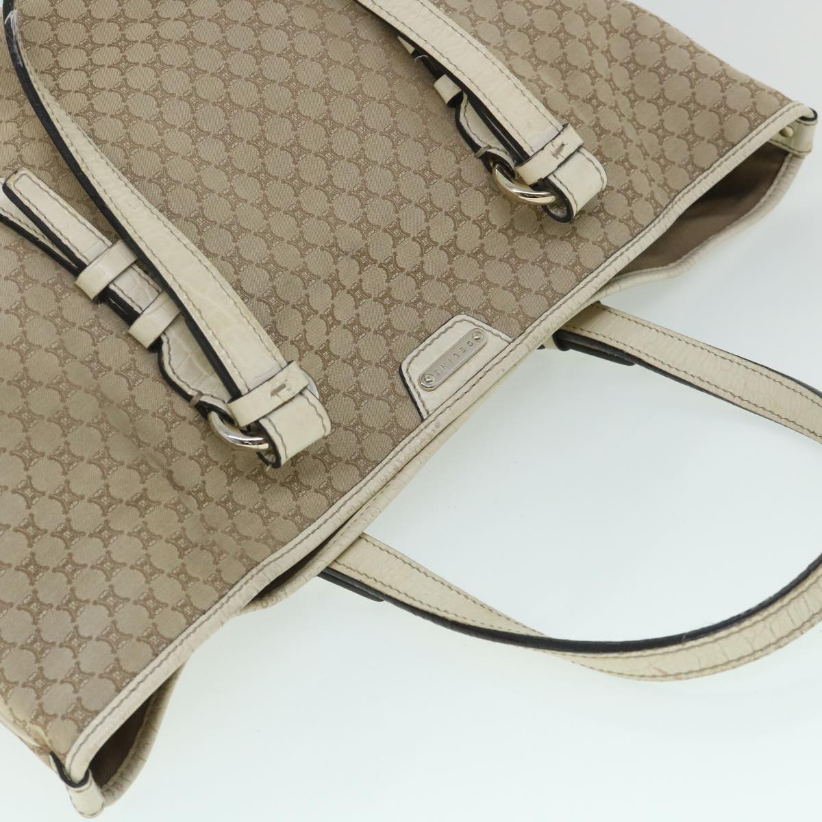 CELINE Macadam Canvas Tote Bag Beige Auth yk8665