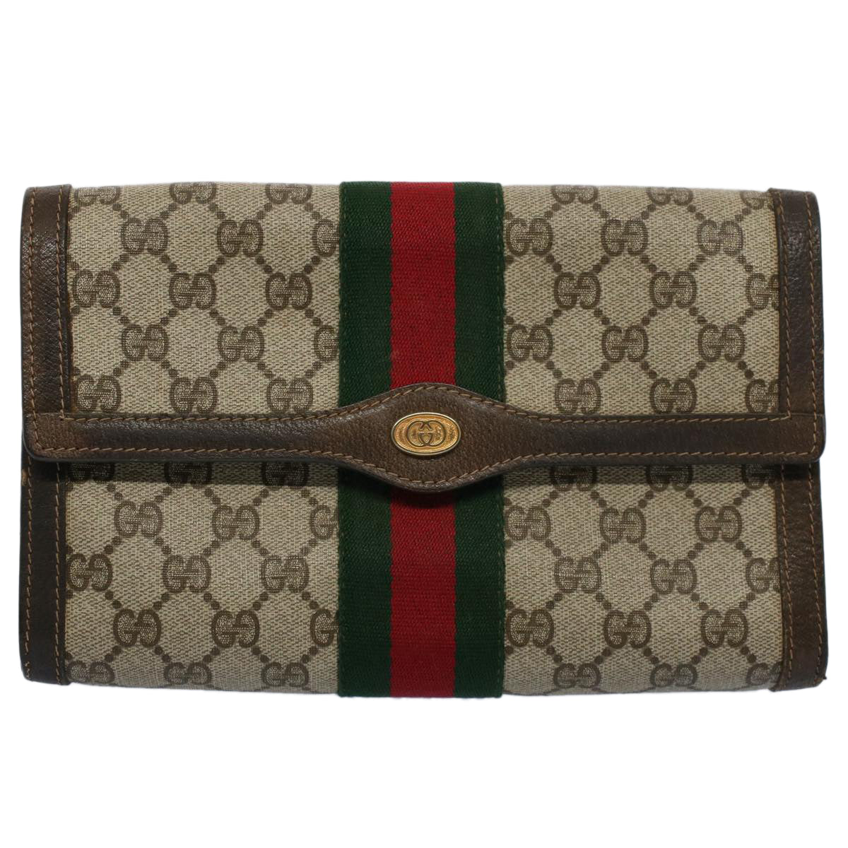 GUCCI GG Canvas Web Sherry Line Clutch Bag Beige Red 41 014 3087 25 Auth yk8666