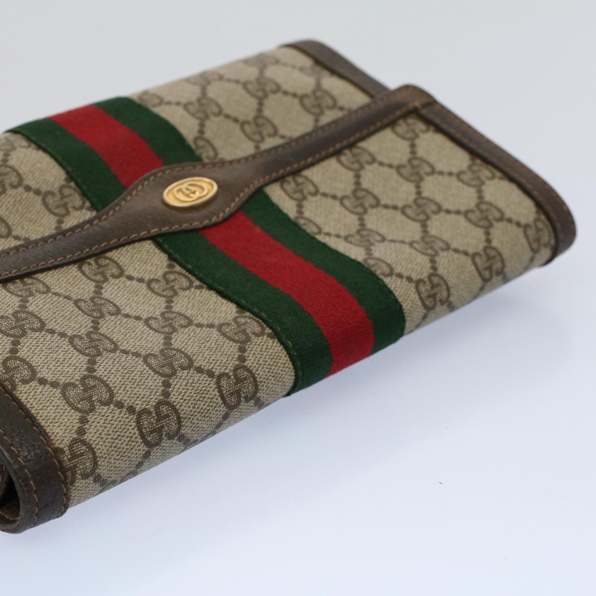 GUCCI GG Canvas Web Sherry Line Clutch Bag Beige Red 41 014 3087 25 Auth yk8666