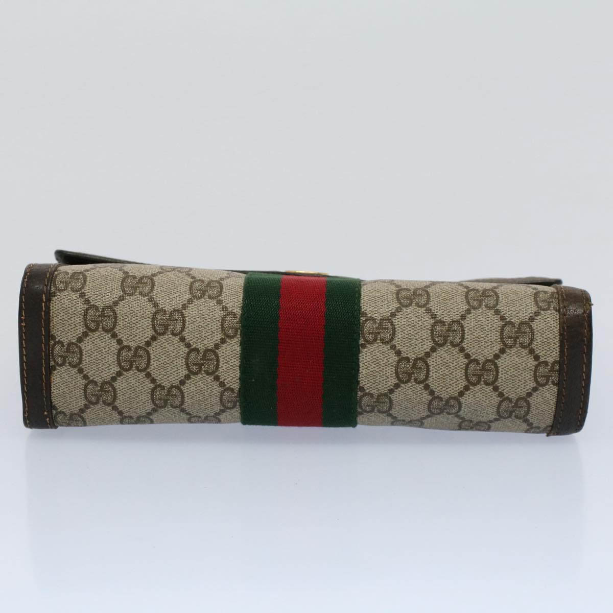 GUCCI GG Canvas Web Sherry Line Clutch Bag Beige Red 41 014 3087 25 Auth yk8666