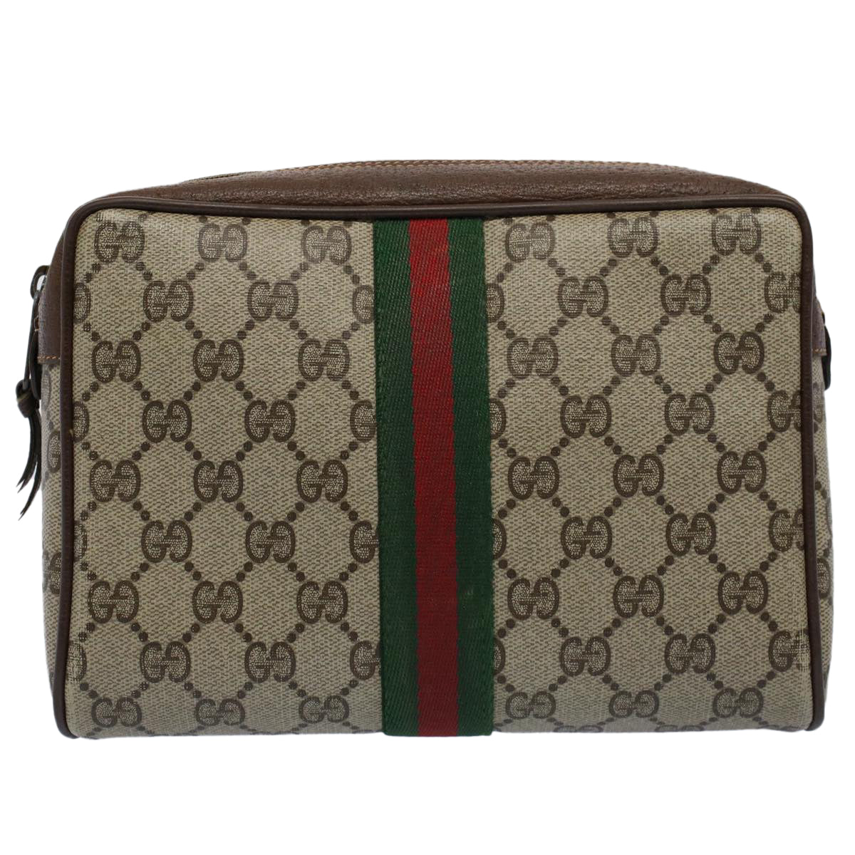 GUCCI GG Canvas Web Sherry Line Clutch Bag Beige Red 156 01 012 Auth yk8670