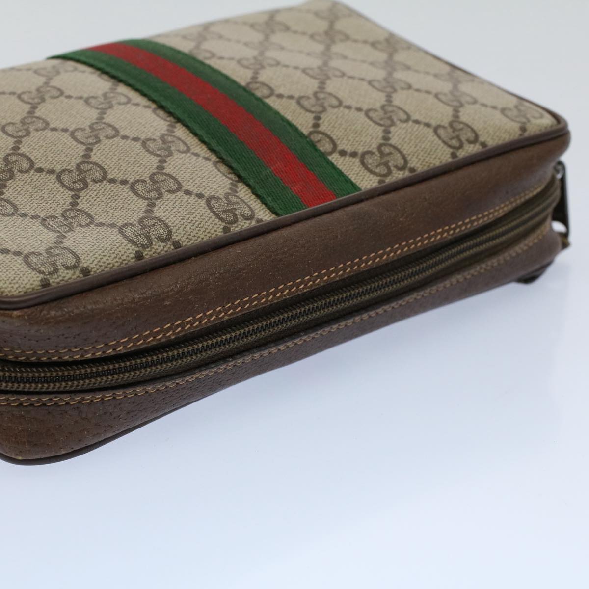 GUCCI GG Canvas Web Sherry Line Clutch Bag Beige Red 156 01 012 Auth yk8670