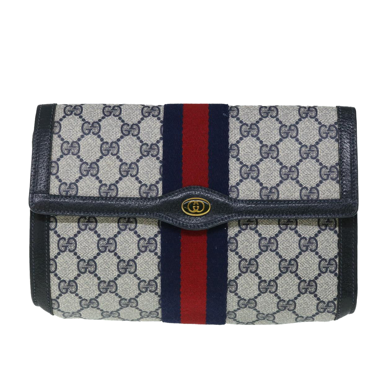 GUCCI GG Canvas Sherry Line Clutch Bag Gray Red Navy 89 01 006 Auth yk8671 - 0