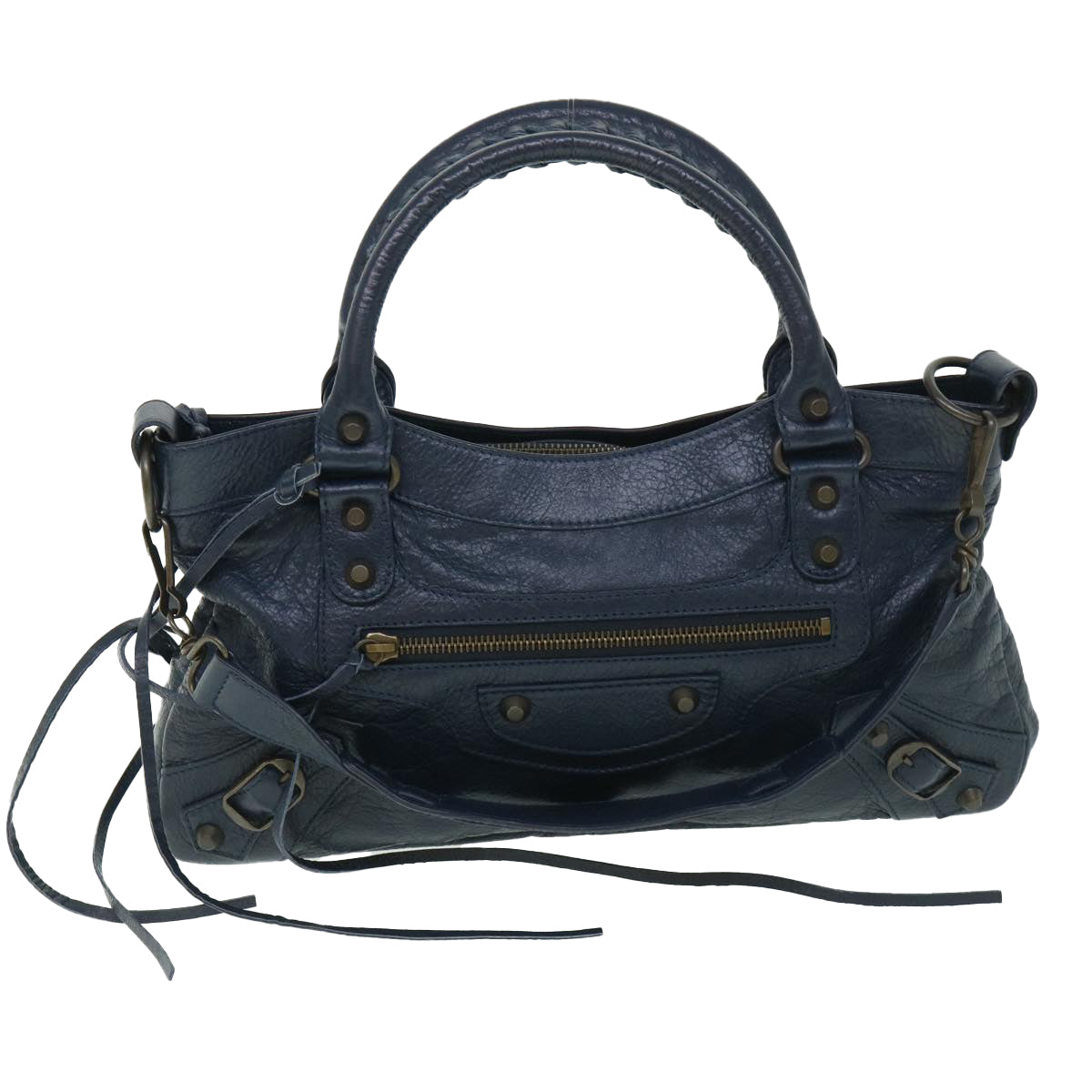 BALENCIAGA The First Hand Bag Leather 2way Navy 103208 Auth yk8677