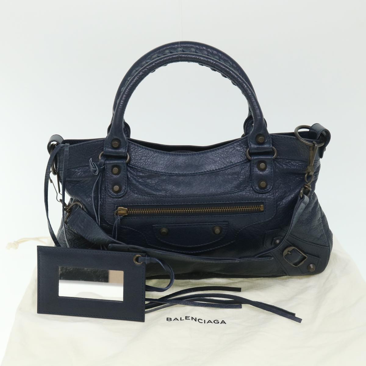 BALENCIAGA The First Hand Bag Leather 2way Navy 103208 Auth yk8677