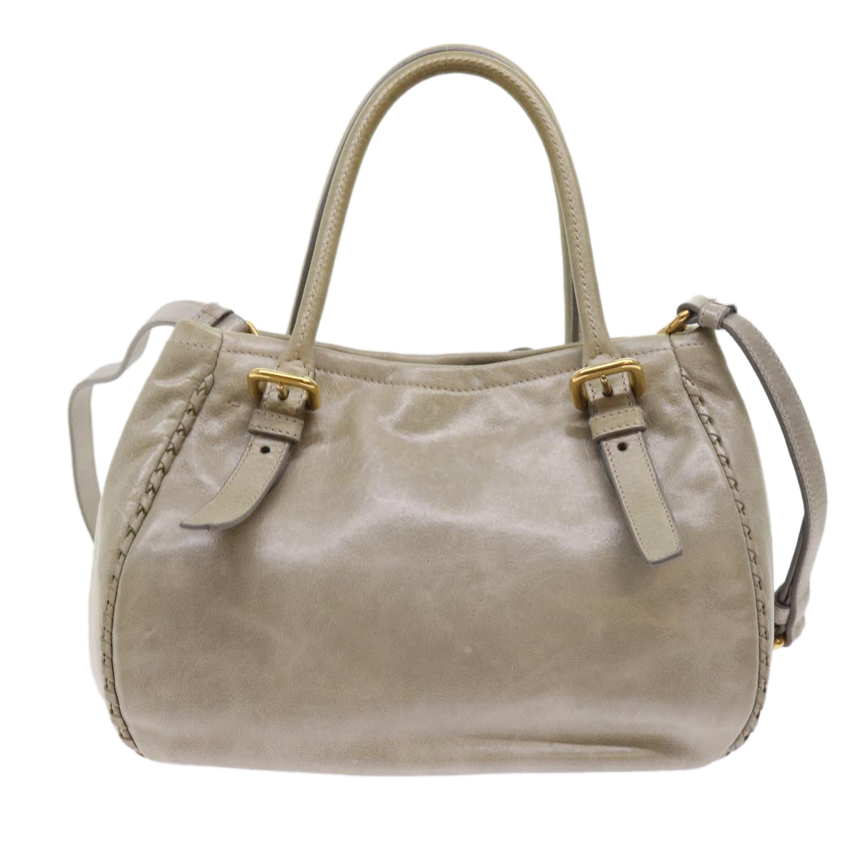 PRADA Hand Bag Leather 2way Gray Auth yk8681 - 0