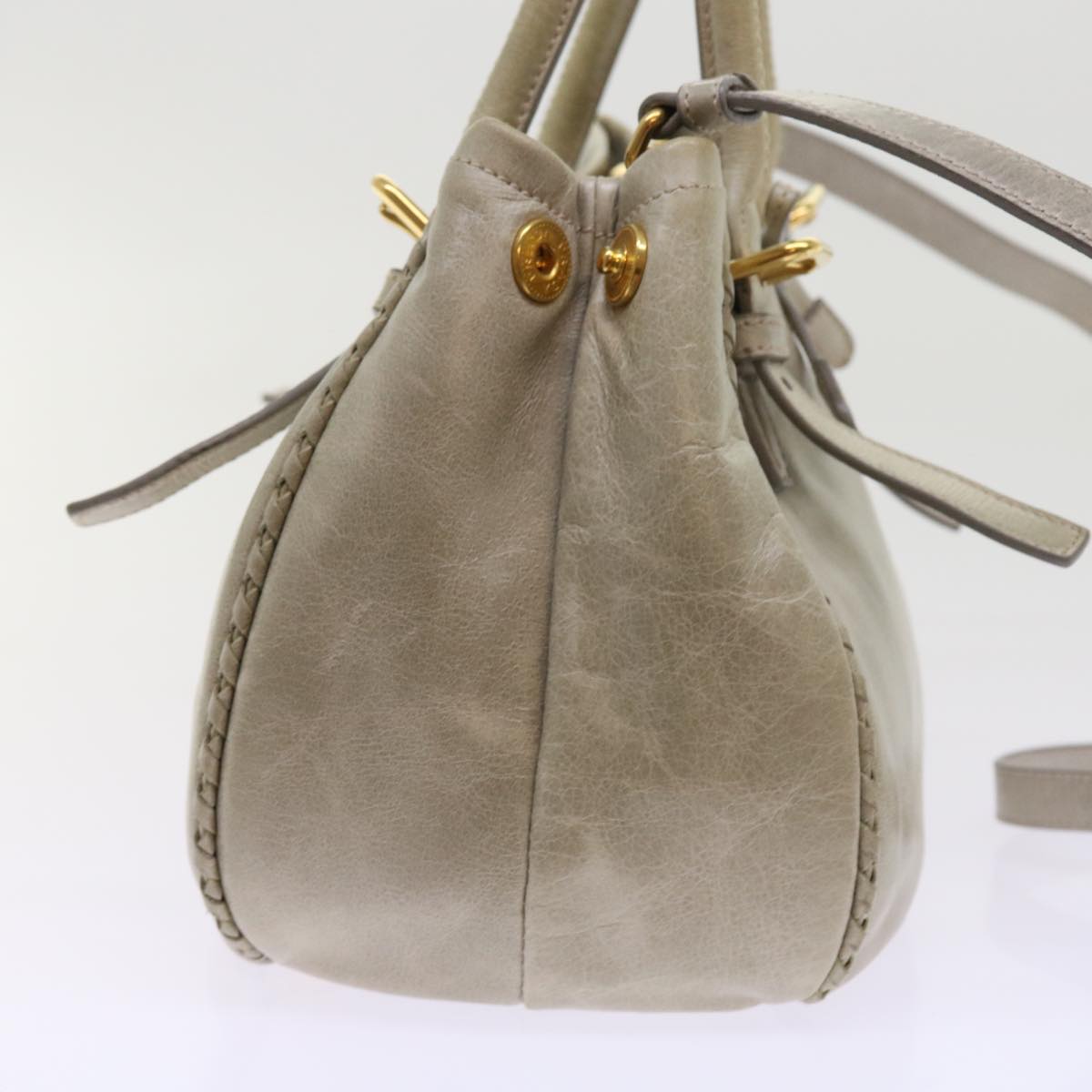 PRADA Hand Bag Leather 2way Gray Auth yk8681