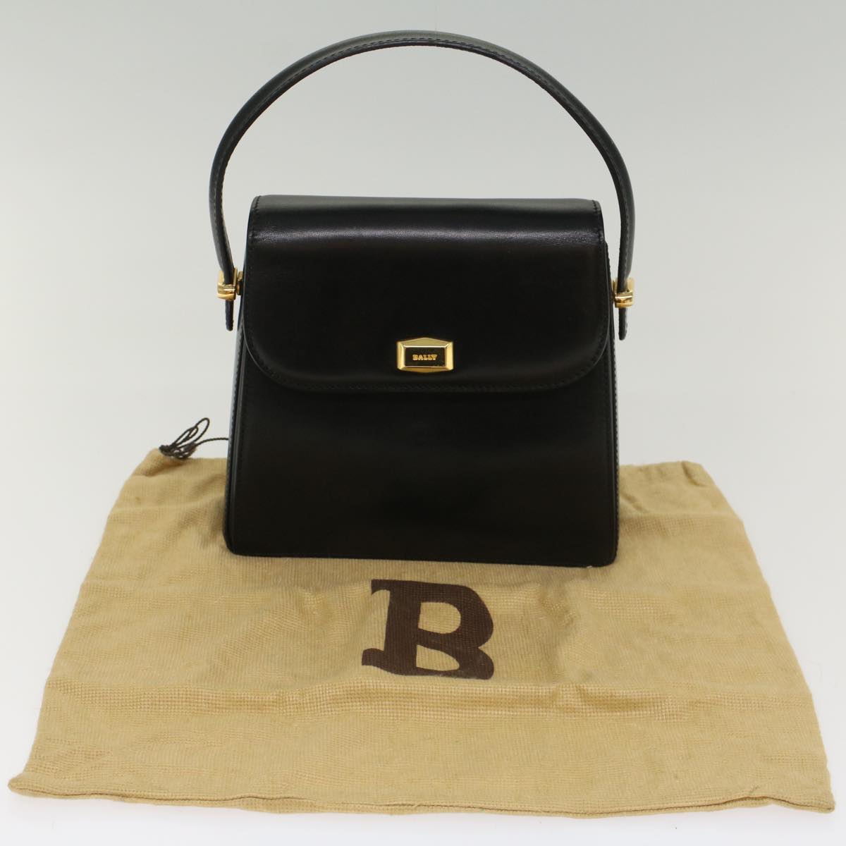 BALLY Hand Bag Leather Black Auth yk8682