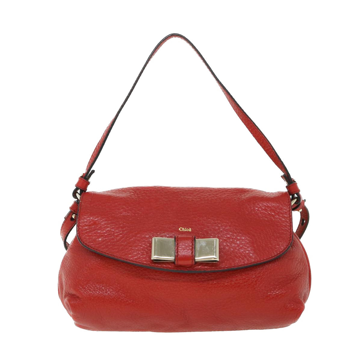 Chloe Accessory Pouch Leather 2way Red Auth yk8693