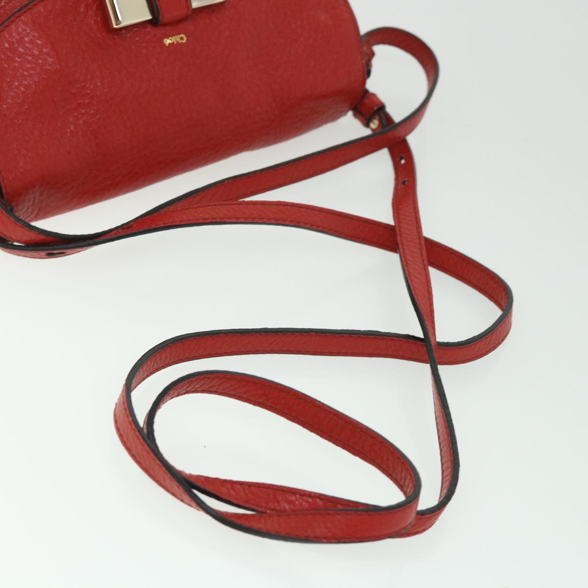 Chloe Accessory Pouch Leather 2way Red Auth yk8693