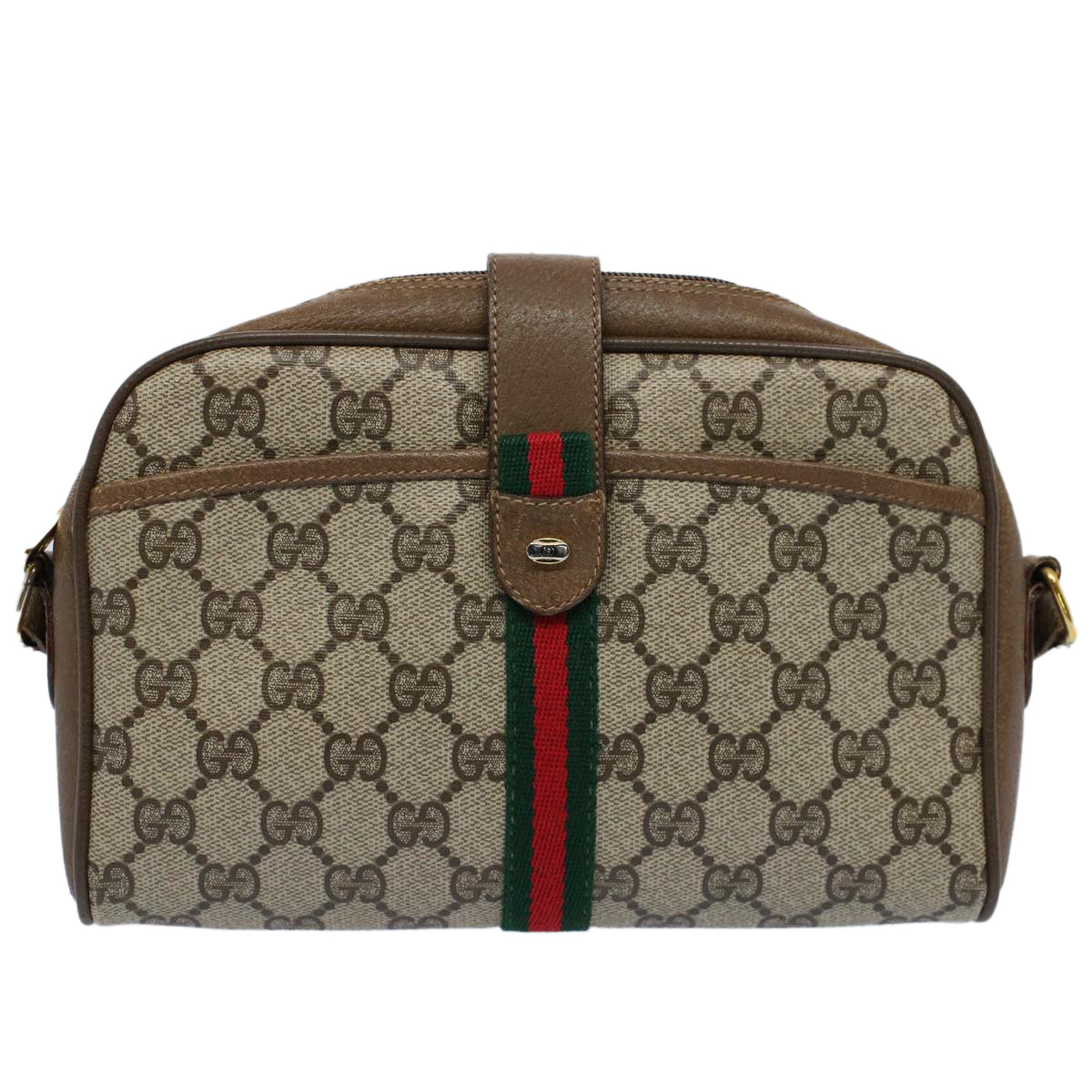 GUCCI GG Canvas Web Sherry Line Shoulder Bag Beige Red 116 02 055 Auth yk8699