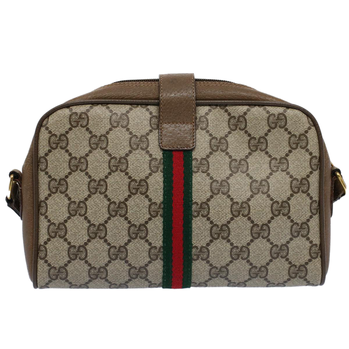 GUCCI GG Canvas Web Sherry Line Shoulder Bag Beige Red 116 02 055 Auth yk8699