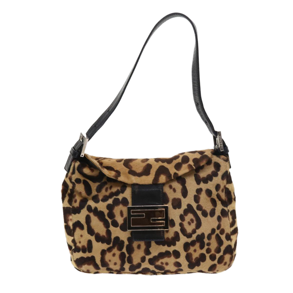 FENDI Leopard Mamma Baguette Shoulder Bag Harako leather Brown Auth yk8707