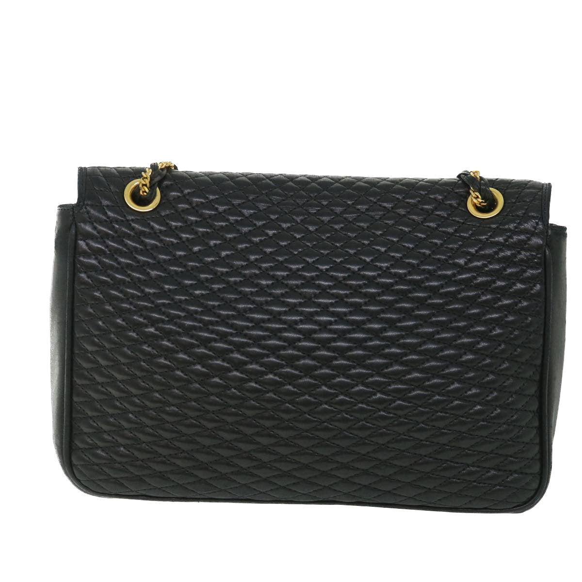 BALLY Quilted Chain Shoulder Bag Leather Black Auth yk8721 - 0
