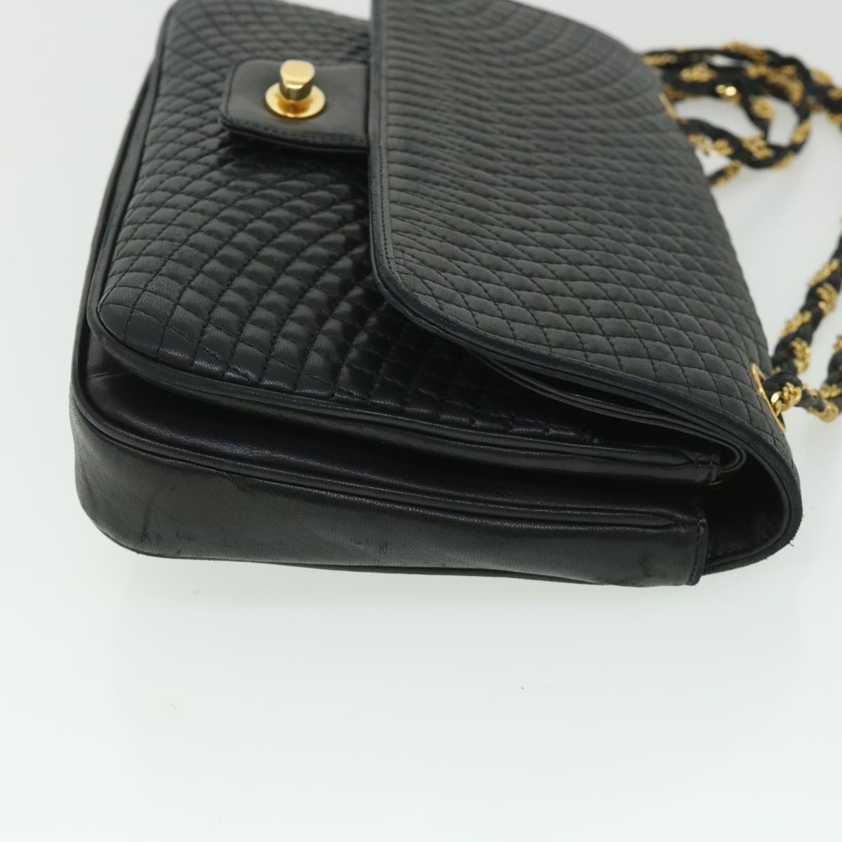 BALLY Quilted Chain Shoulder Bag Leather Black Auth yk8721