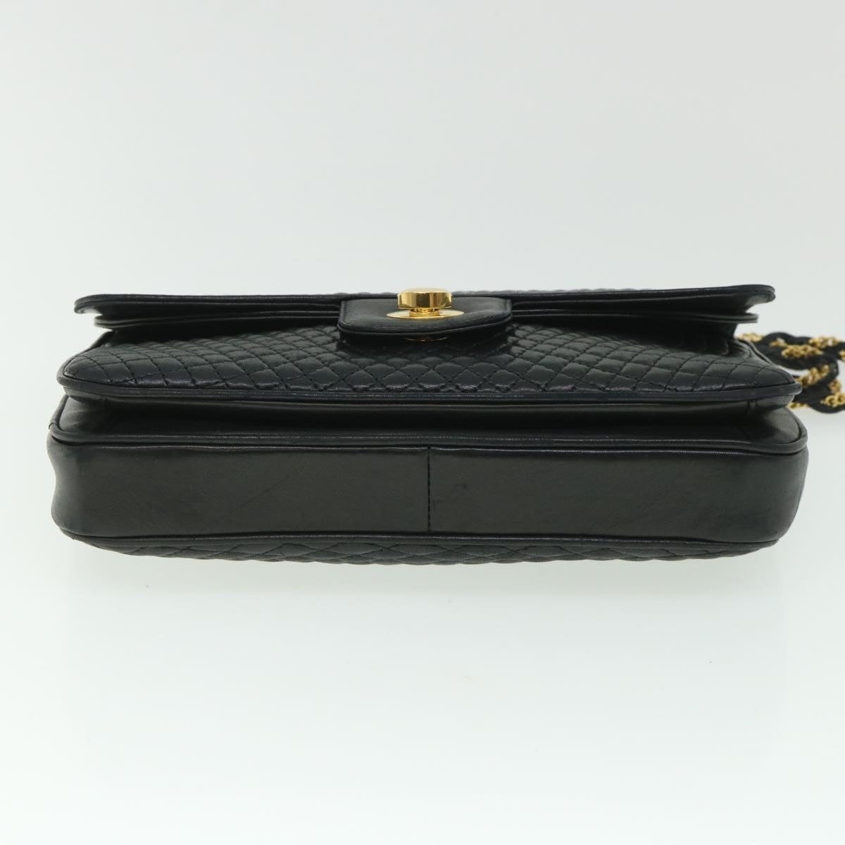 BALLY Quilted Chain Shoulder Bag Leather Black Auth yk8721