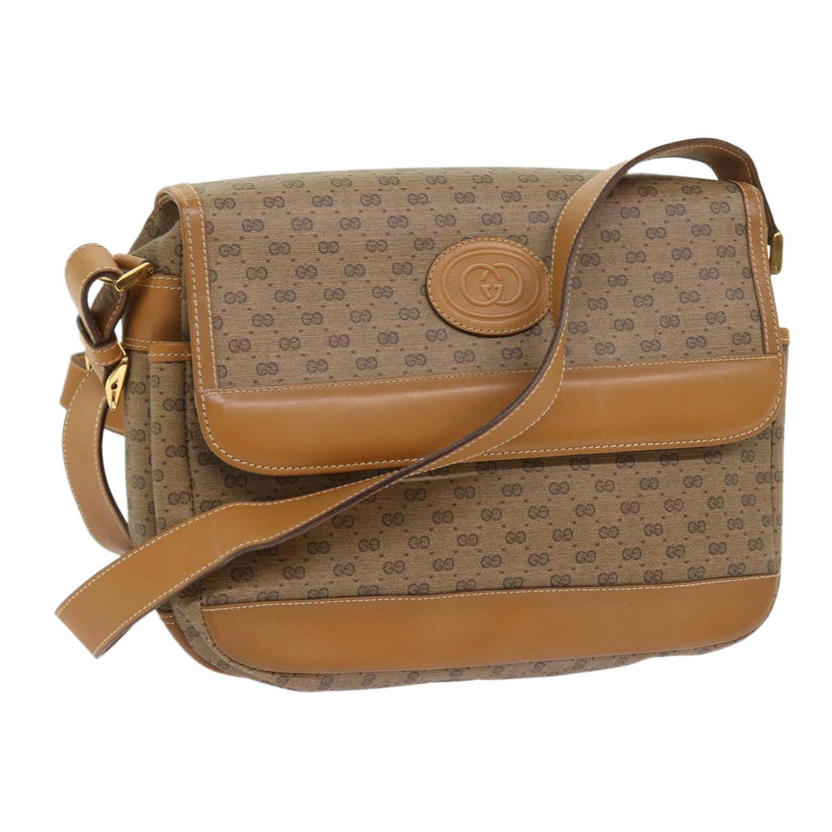 GUCCI Micro GG Canvas Shoulder Bag PVC Leather Beige Auth yk8723