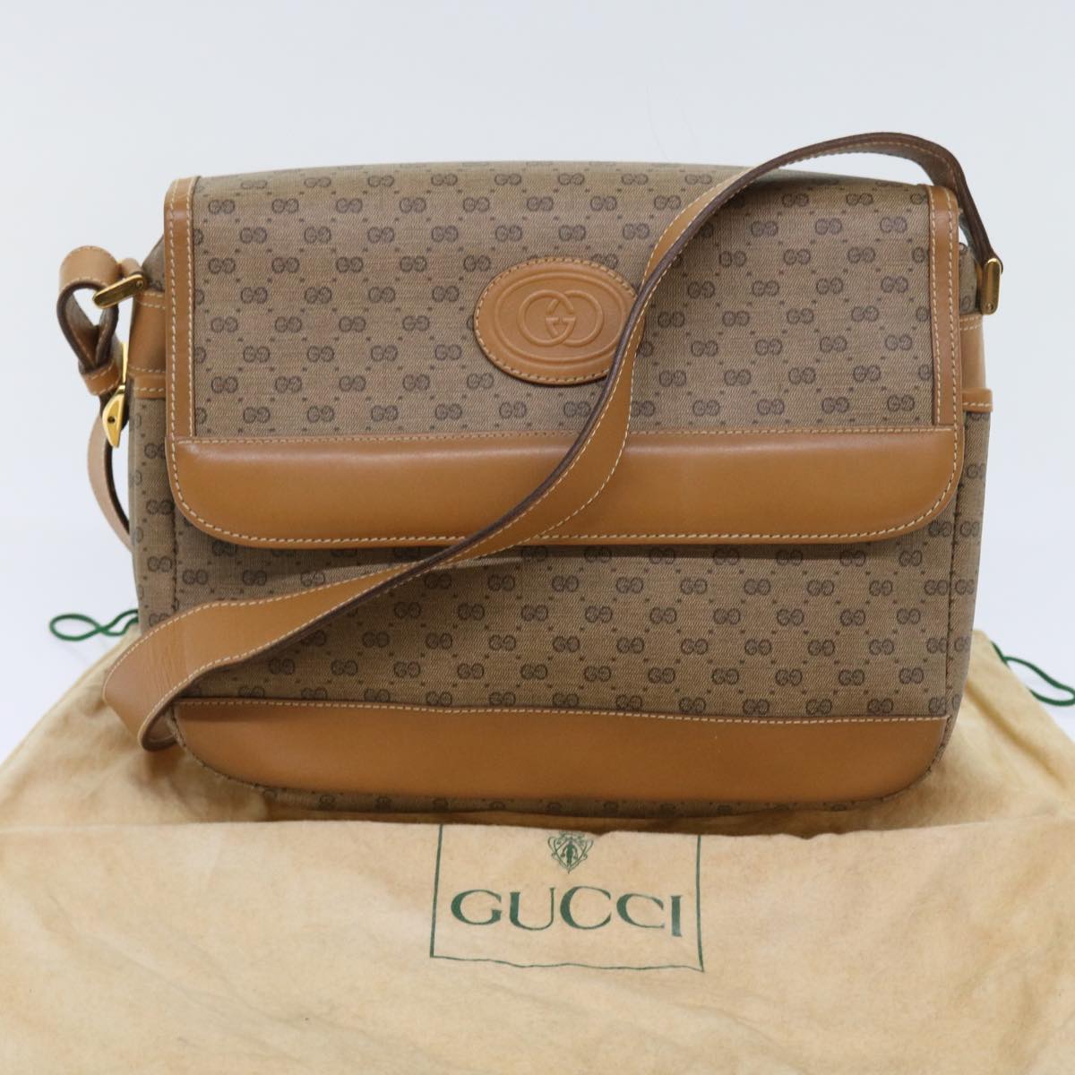 GUCCI Micro GG Canvas Shoulder Bag PVC Leather Beige Auth yk8723